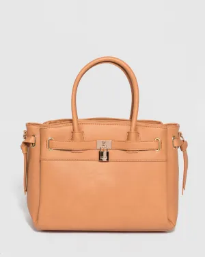 Caramel Elora Tie Tassel Tote Bag