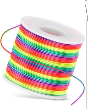 Colorful FIVEIZERO Elastic Bracelet String,1mm,1.2mm,1.5mm Elastic Cord for Beading Rainbow Stretchy String with Beading Needle for Bracelets, Sewing,Necklace, Jewelry Making and Crafts