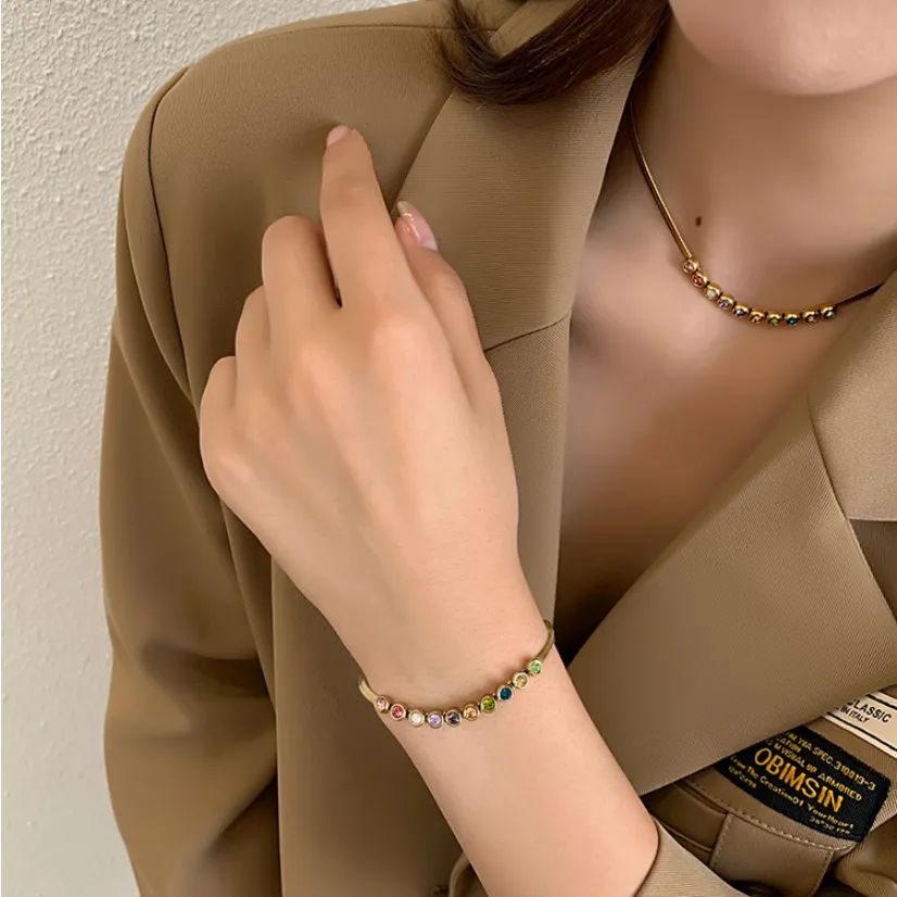 Fashion High-end Jewelry Welded Round Zircon Colorful Charm Snake Chain