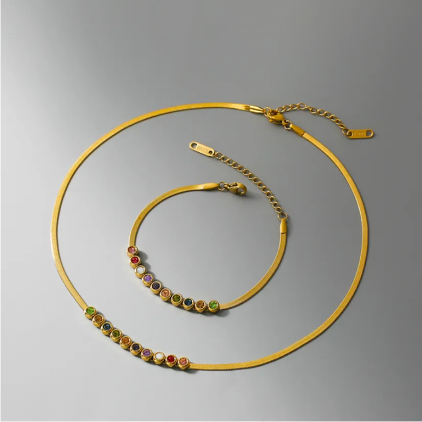 Fashion High-end Jewelry Welded Round Zircon Colorful Charm Snake Chain