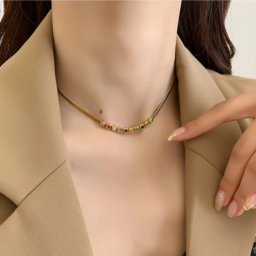 Fashion High-end Jewelry Welded Round Zircon Colorful Charm Snake Chain