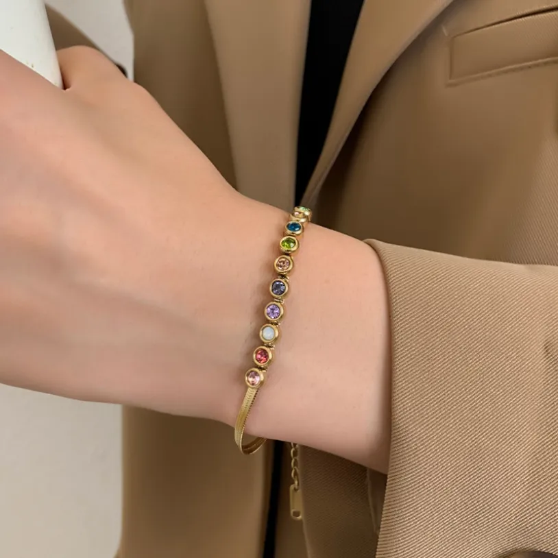 Fashion High-end Jewelry Welded Round Zircon Colorful Charm Snake Chain