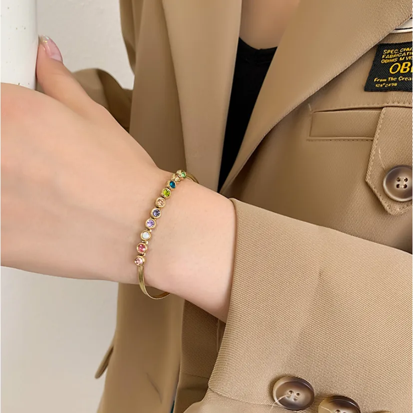Fashion High-end Jewelry Welded Round Zircon Colorful Charm Snake Chain