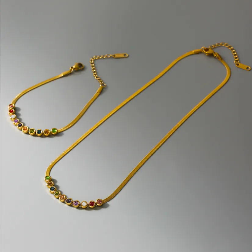 Fashion High-end Jewelry Welded Round Zircon Colorful Charm Snake Chain