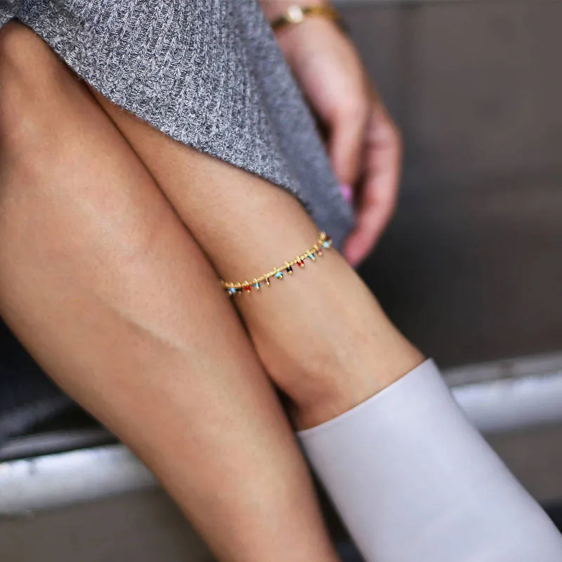 Fashion Trendy Foot Jewelry Colorful Crystal Rhinestone Drop Anklet