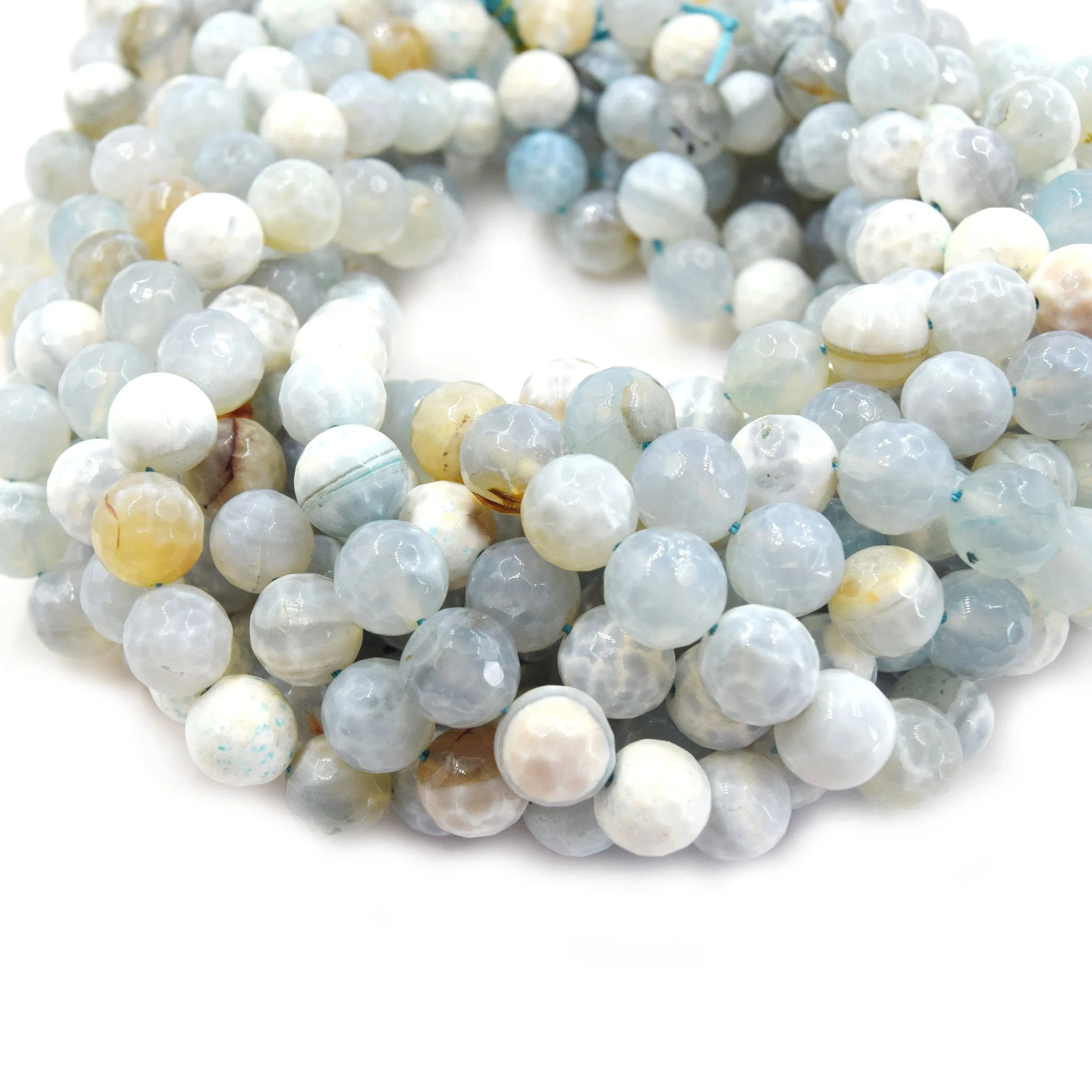 Fire Agate Beads | Dyed White Aqua Faceted Round Gemstone Beads - 6mm 8mm 10mm 12mm 16mm Available