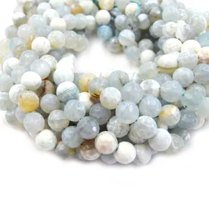Fire Agate Beads | Dyed White Aqua Faceted Round Gemstone Beads - 6mm 8mm 10mm 12mm 16mm Available