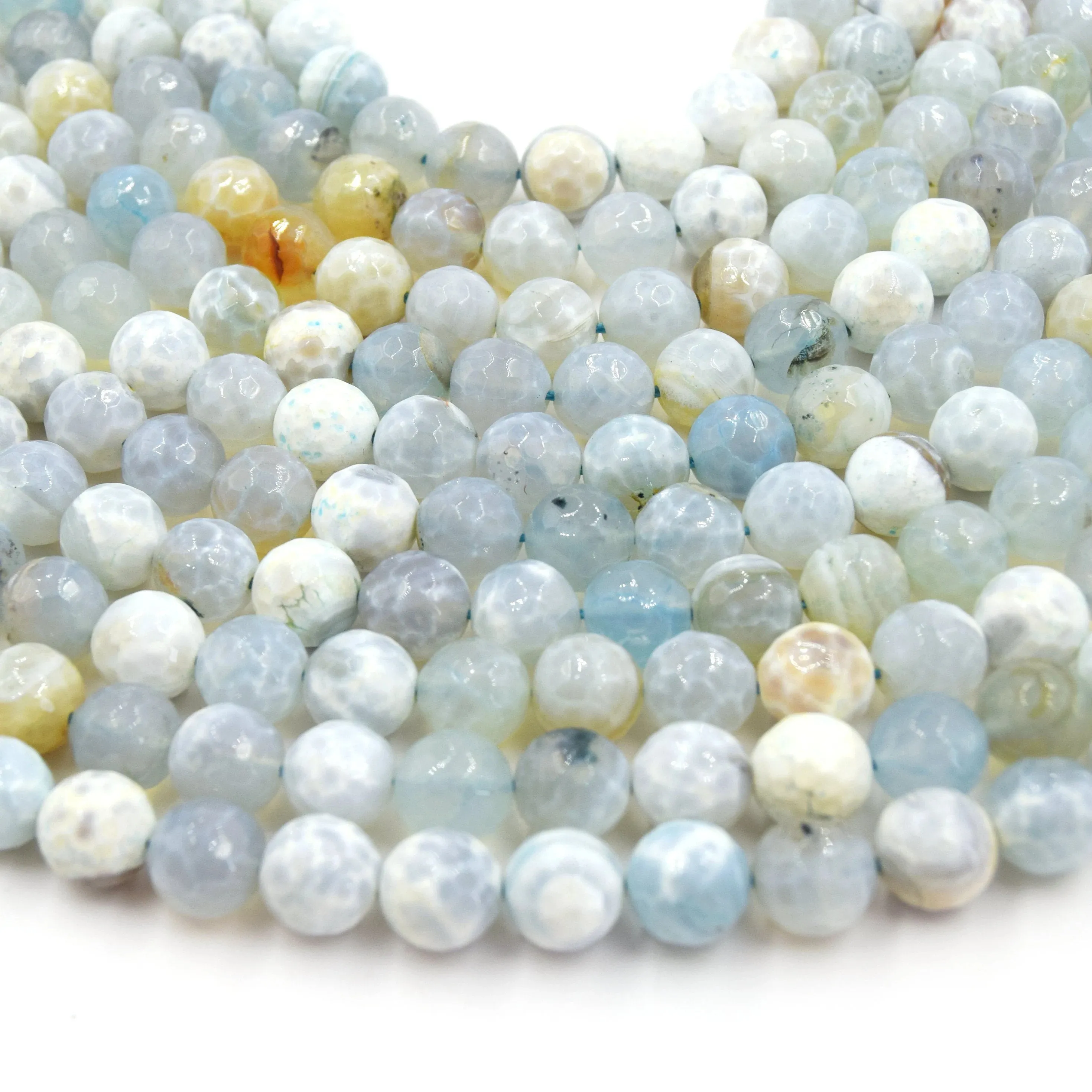 Fire Agate Beads | Dyed White Aqua Faceted Round Gemstone Beads - 6mm 8mm 10mm 12mm 16mm Available