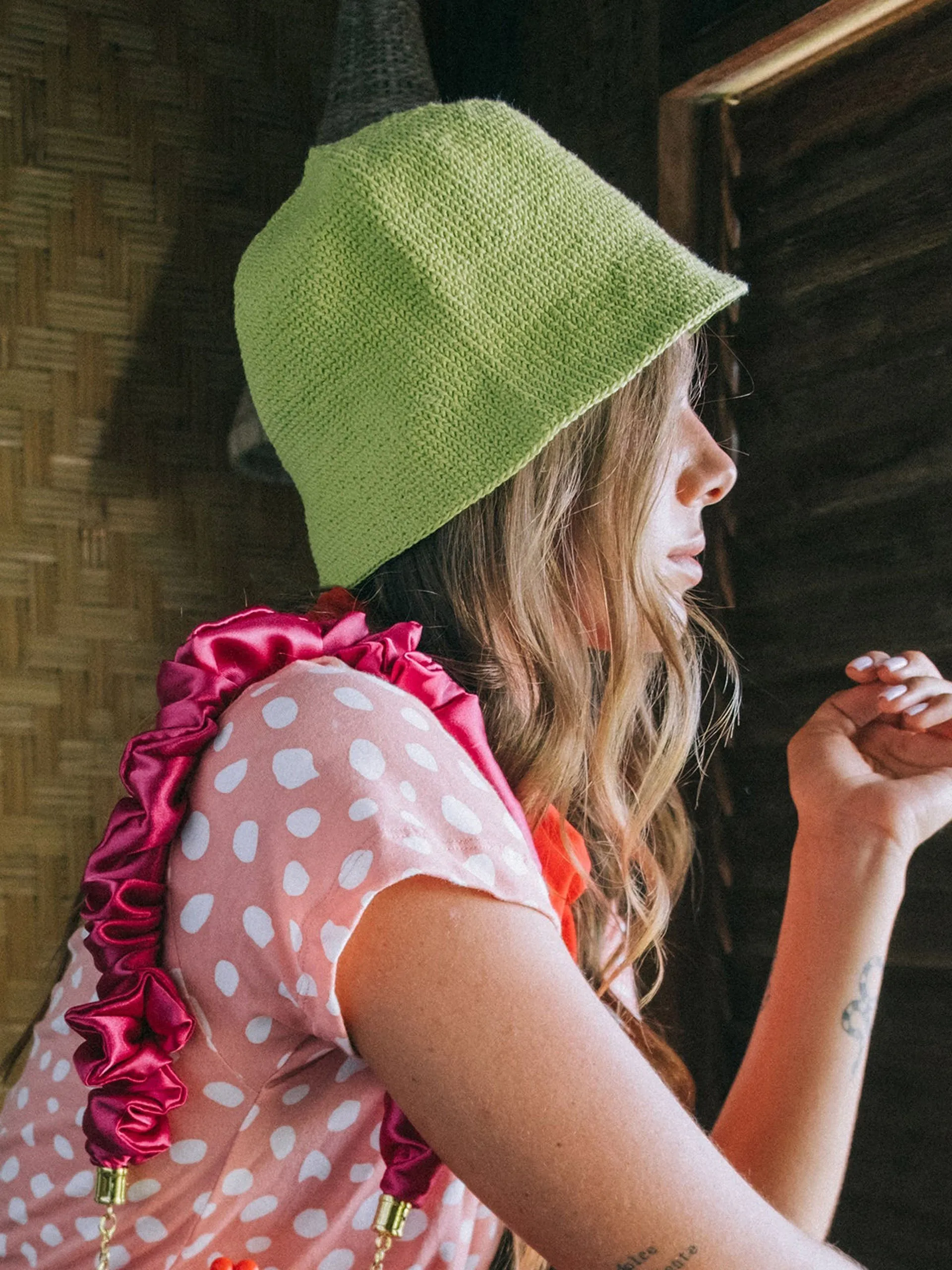Florette crochet bucket hat in lime green
