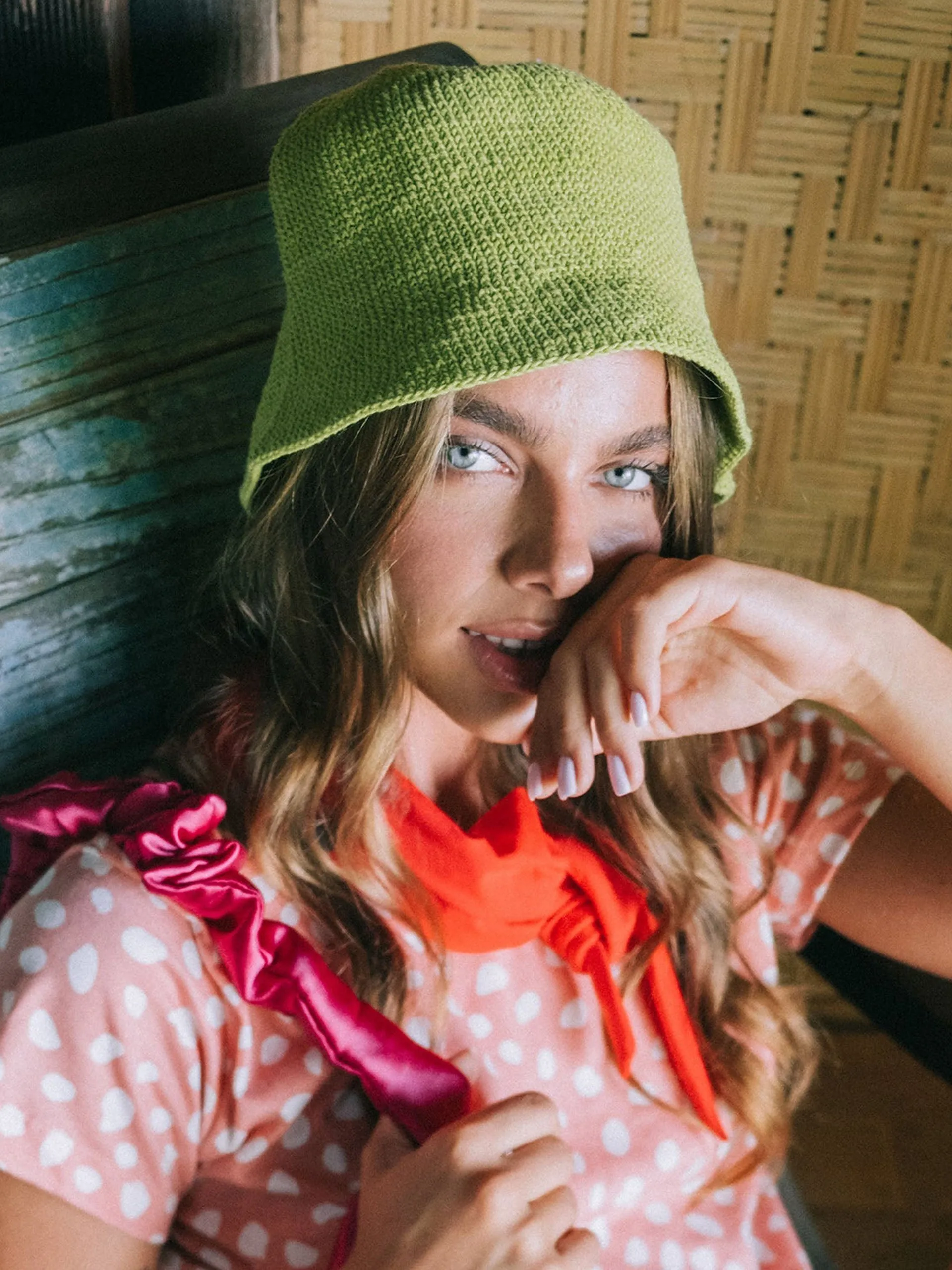 Florette crochet bucket hat in lime green