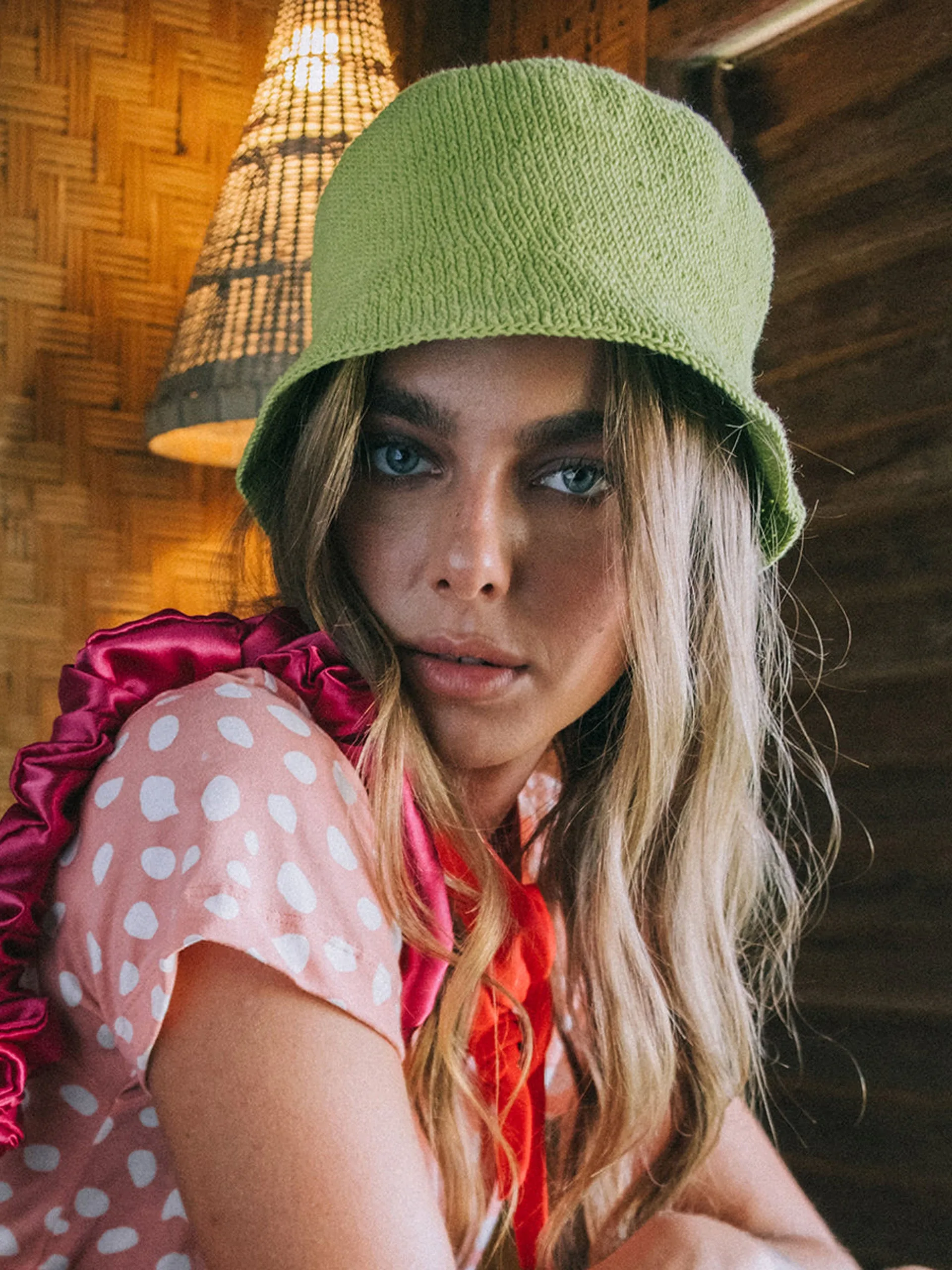 Florette crochet bucket hat in lime green