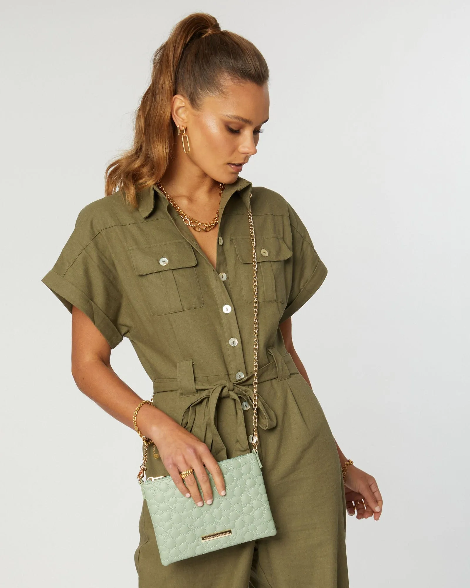 Green Peta Floral Quilt Chain Bag