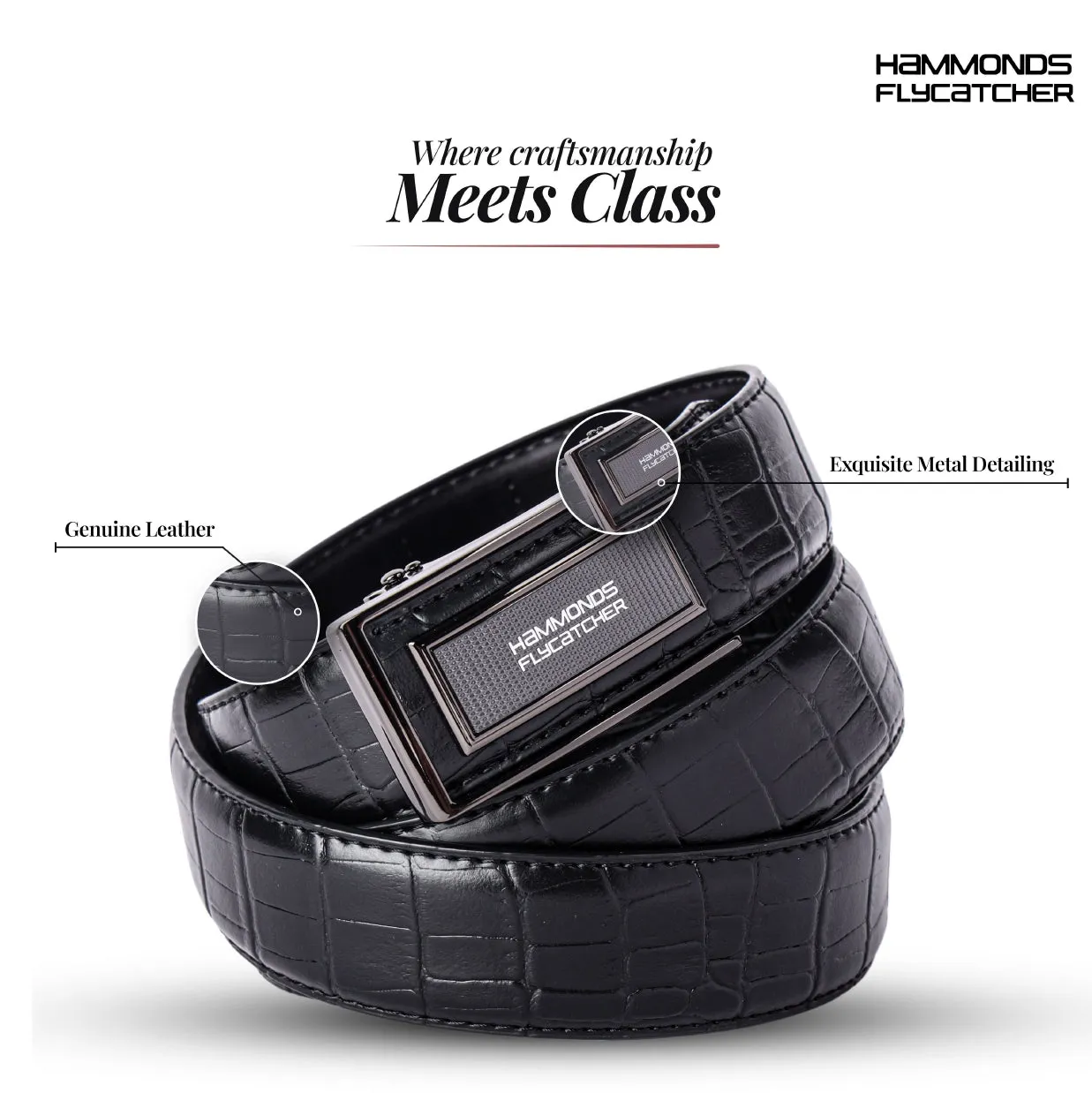 Men's Premium Leather Belt with Auto Lock, Slide Lock & Hidden Tail - Stylish Everyday Wear