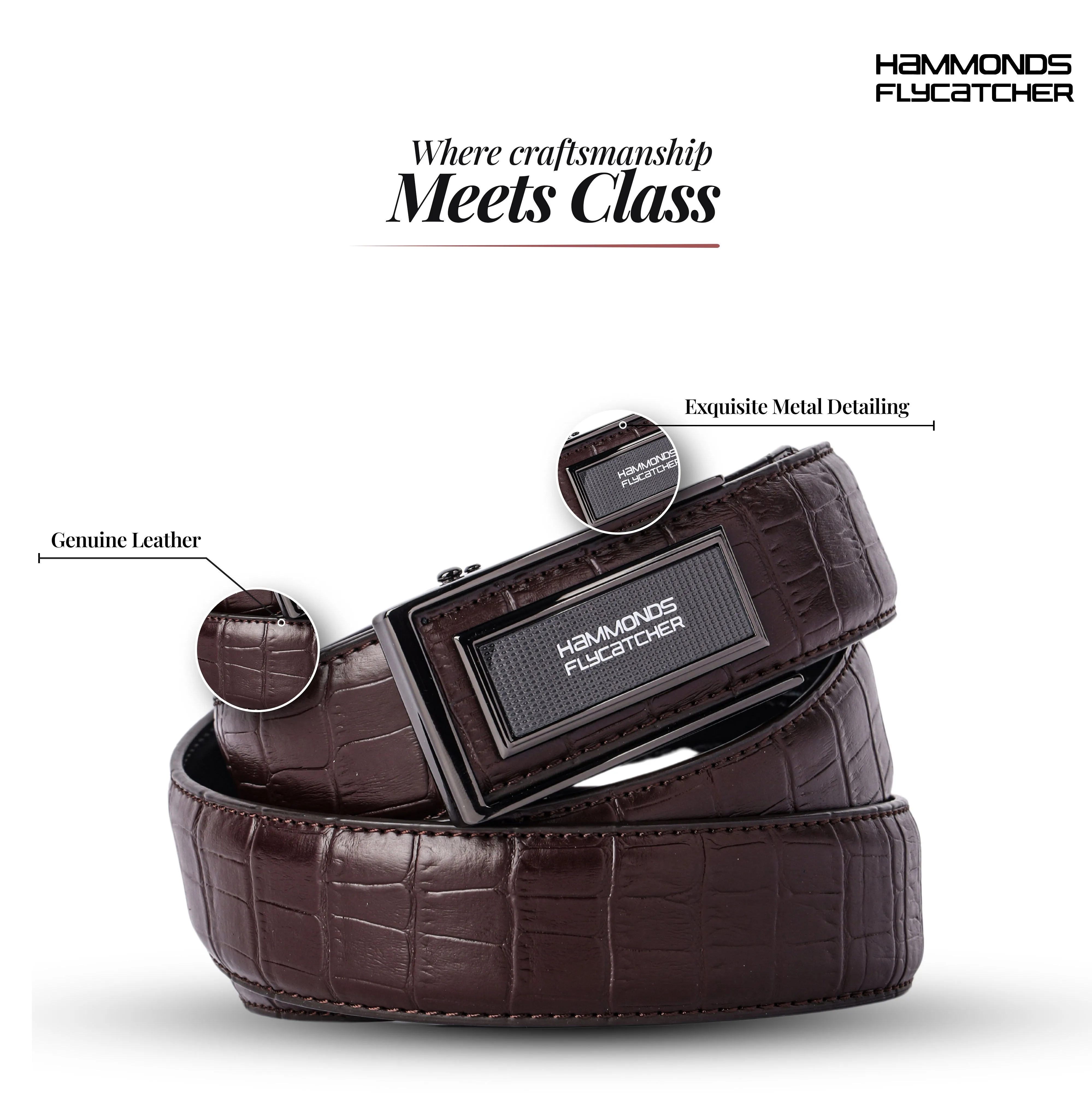 Men's Premium Leather Belt with Auto Lock, Slide Lock & Hidden Tail - Stylish Everyday Wear