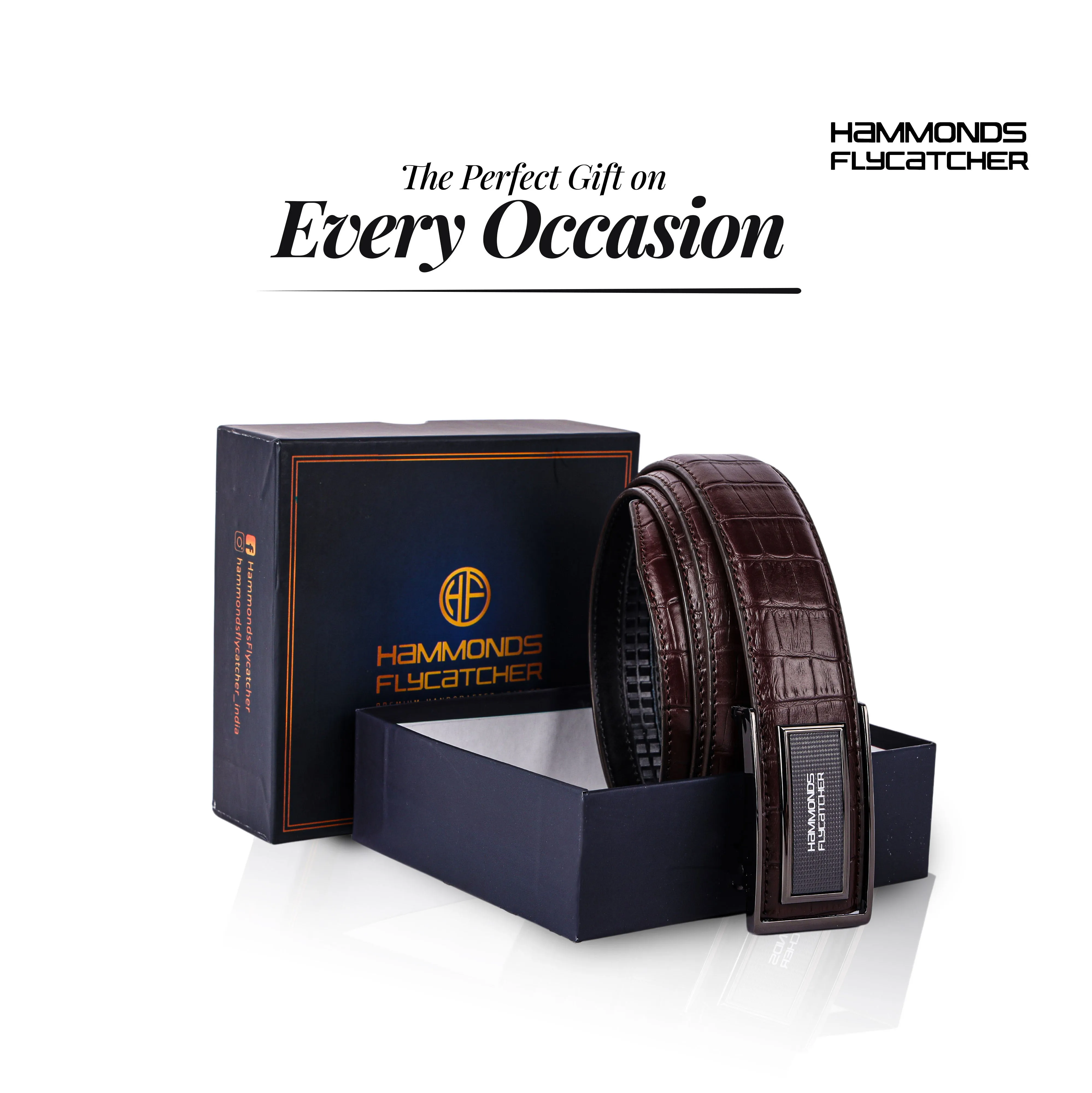 Men's Premium Leather Belt with Auto Lock, Slide Lock & Hidden Tail - Stylish Everyday Wear