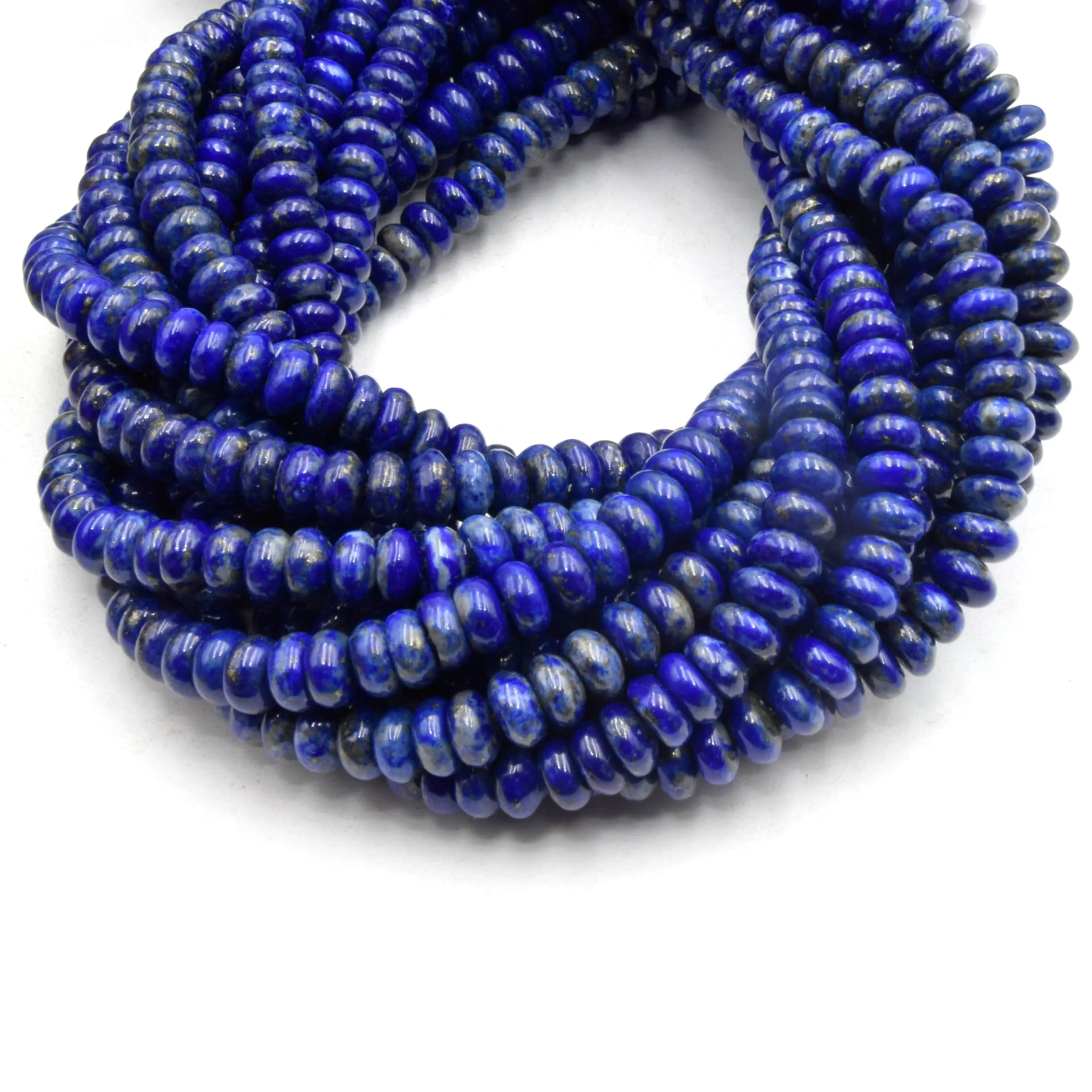 Natural Blue Lapis Lazuli Glossy Rondelle Gemstone Beads | 5mm, 6mm, 8mm Sizes
