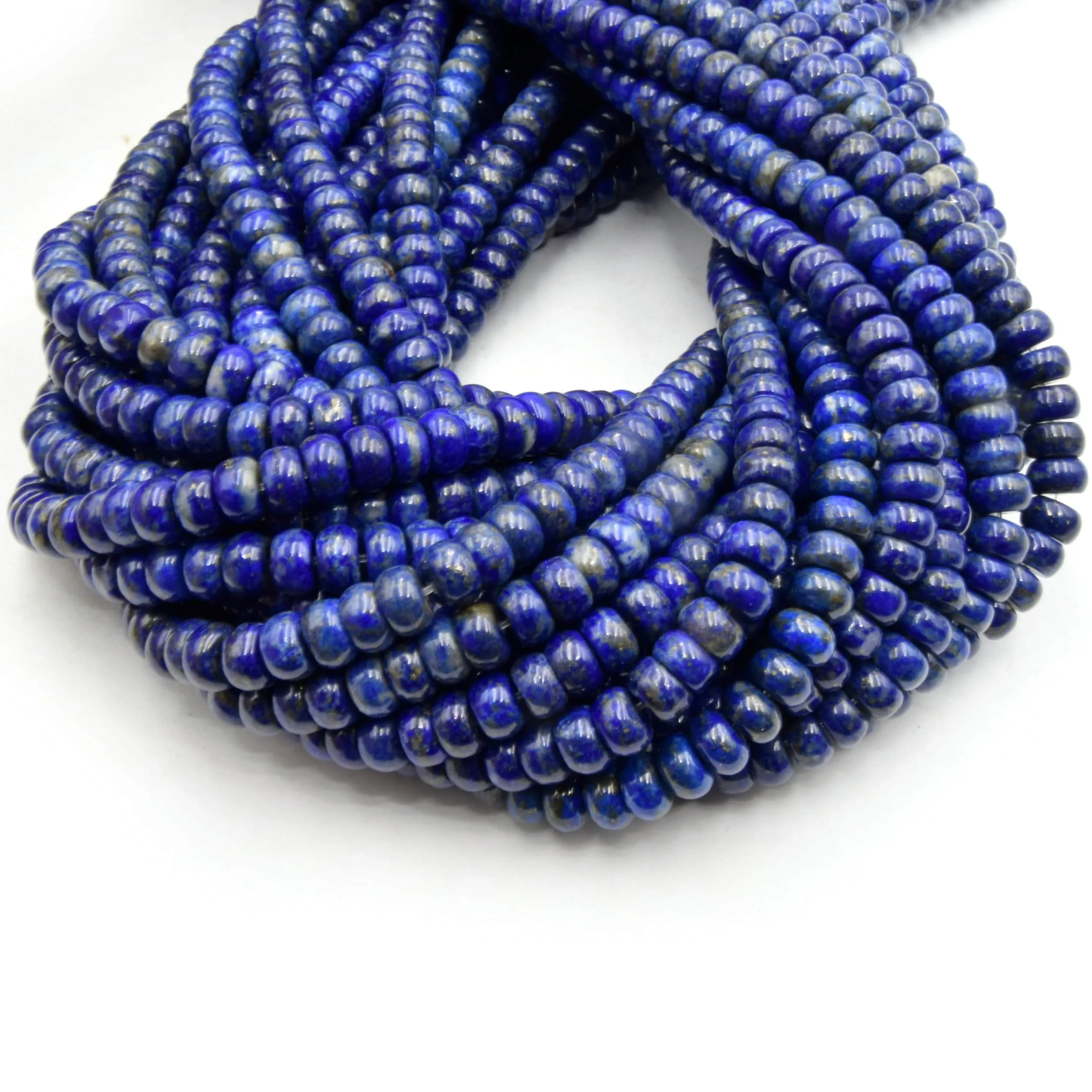 Natural Blue Lapis Lazuli Glossy Rondelle Gemstone Beads | 5mm, 6mm, 8mm Sizes
