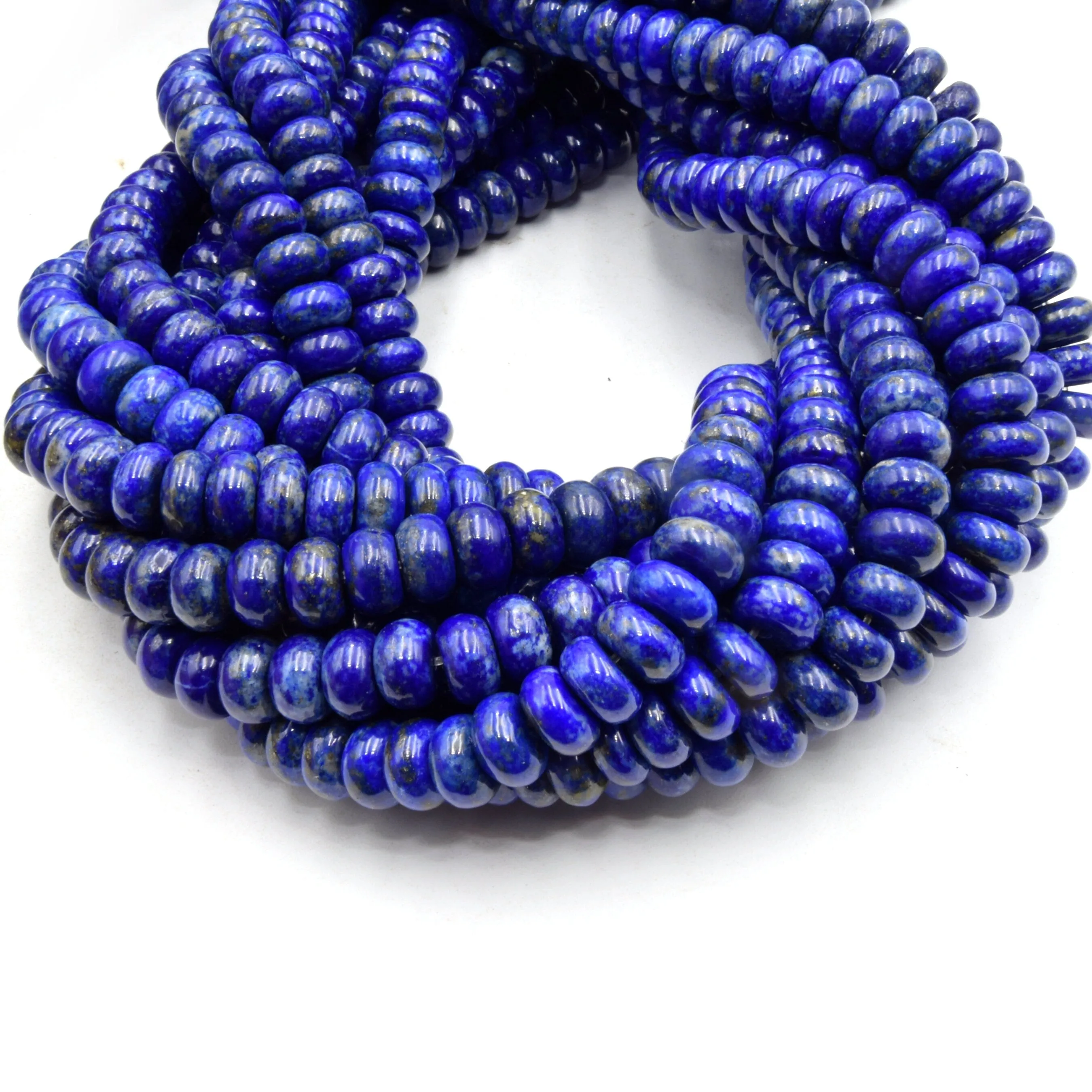 Natural Blue Lapis Lazuli Glossy Rondelle Gemstone Beads | 5mm, 6mm, 8mm Sizes