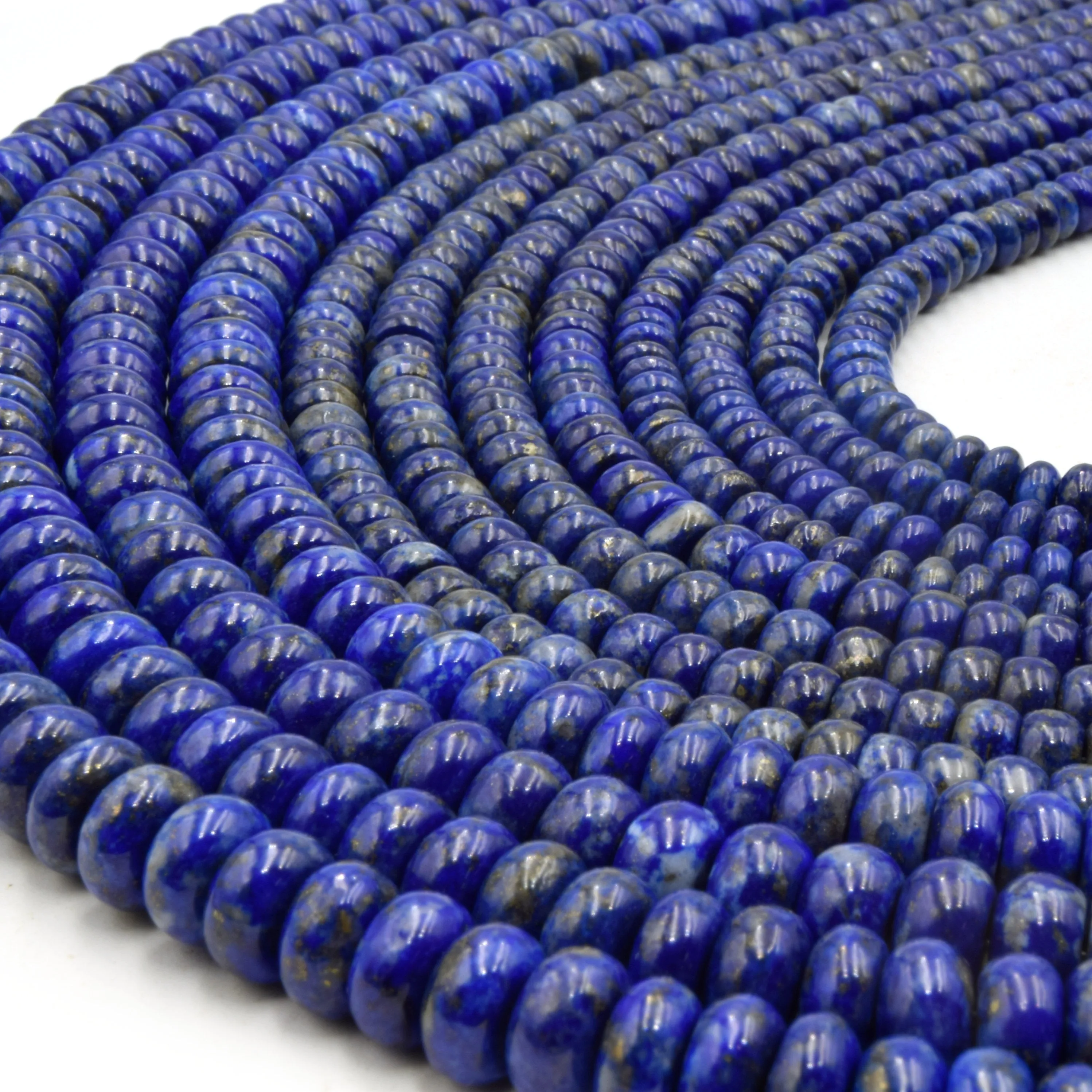 Natural Blue Lapis Lazuli Glossy Rondelle Gemstone Beads | 5mm, 6mm, 8mm Sizes