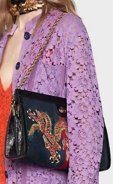 Ophidia Embroidered Suede Shoulder Bag