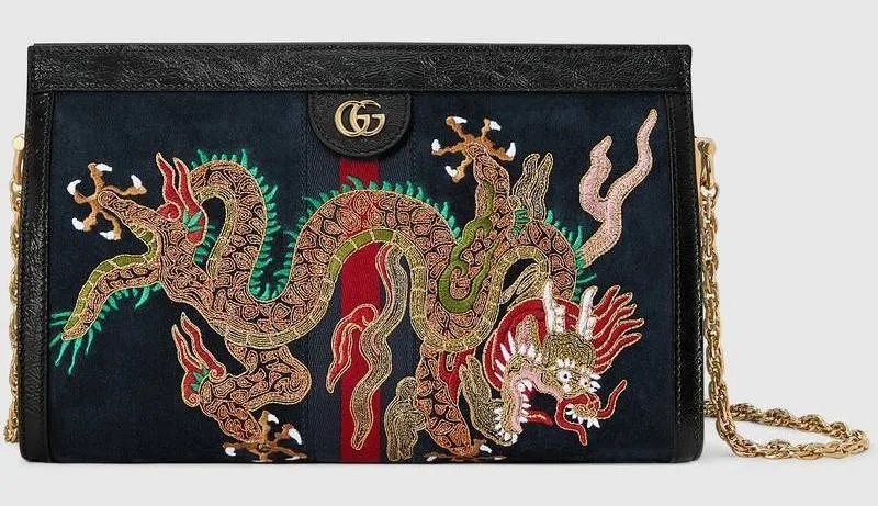 Ophidia Embroidered Suede Shoulder Bag