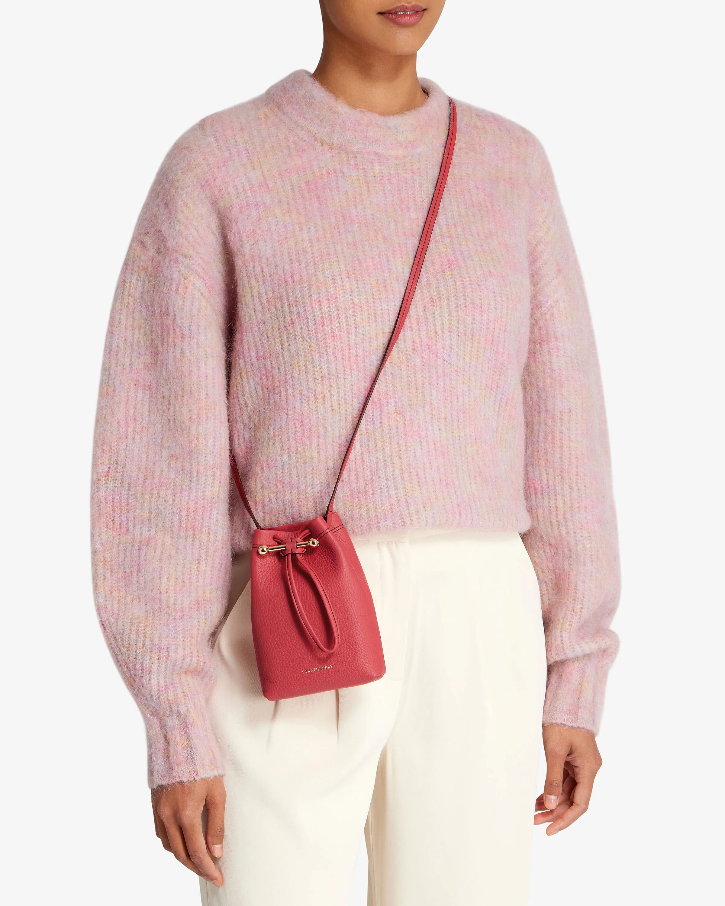 Osette Pouch - Raspberry Red with Burgundy Stitch