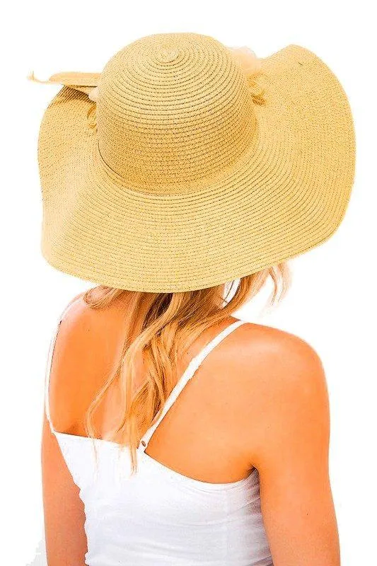 Overlap stitch ruffle straw sun hat for women