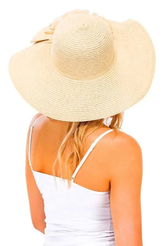 Overlap stitch ruffle straw sun hat for women