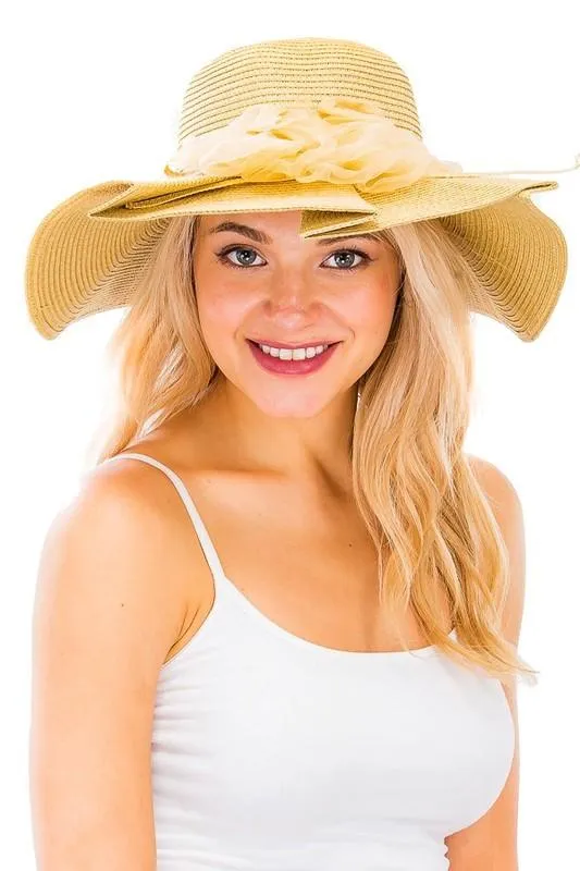 Overlap stitch ruffle straw sun hat for women