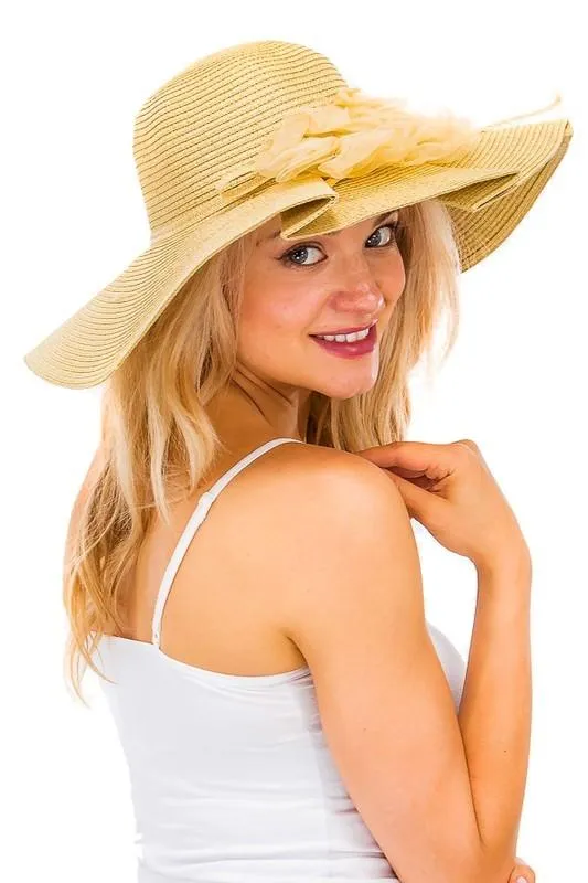 Overlap stitch ruffle straw sun hat for women