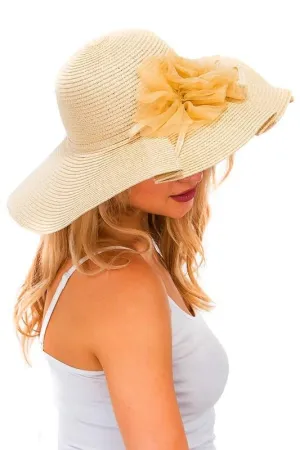 Overlap stitch ruffle straw sun hat for women