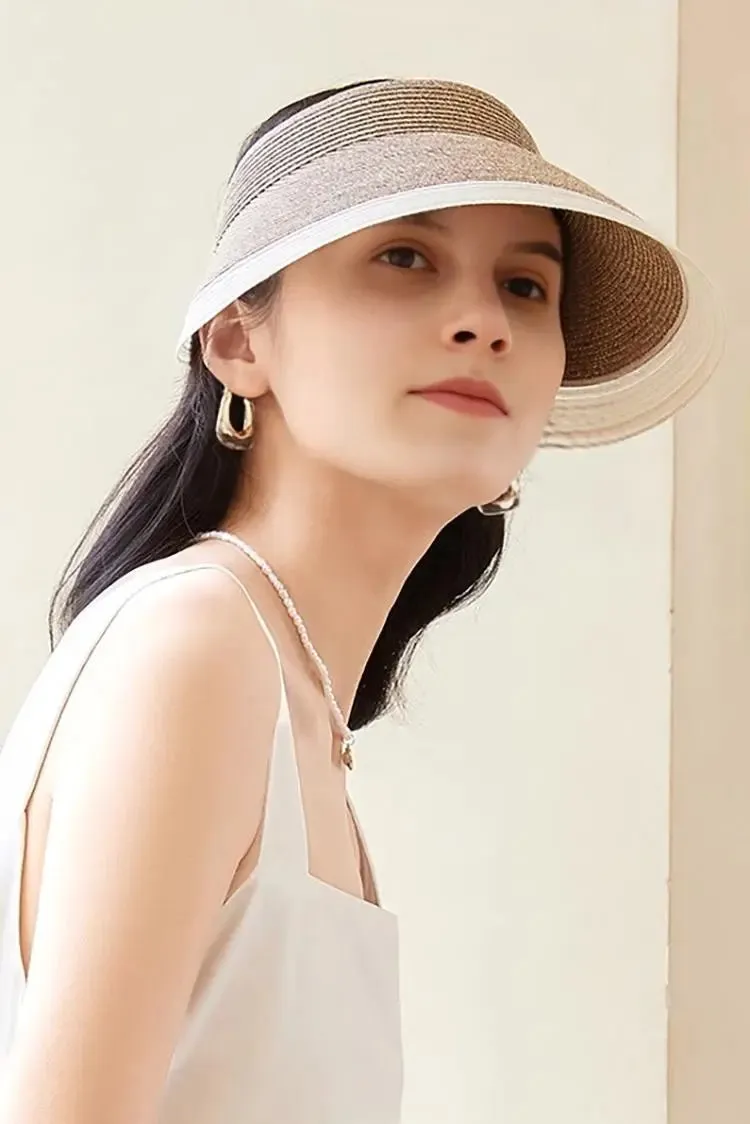 Packable UPF50 Wide-brim Straw Sun Visor with Adjustable Closure