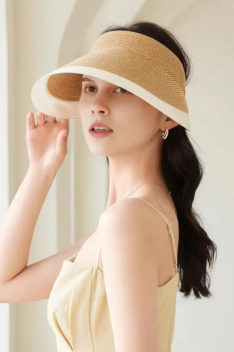Packable UPF50 Wide-brim Straw Sun Visor with Adjustable Closure