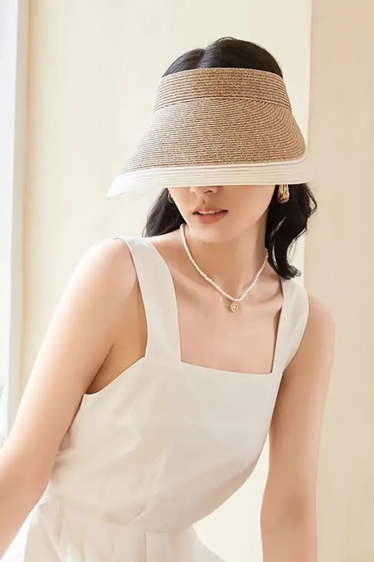 Packable UPF50 Wide-brim Straw Sun Visor with Adjustable Closure