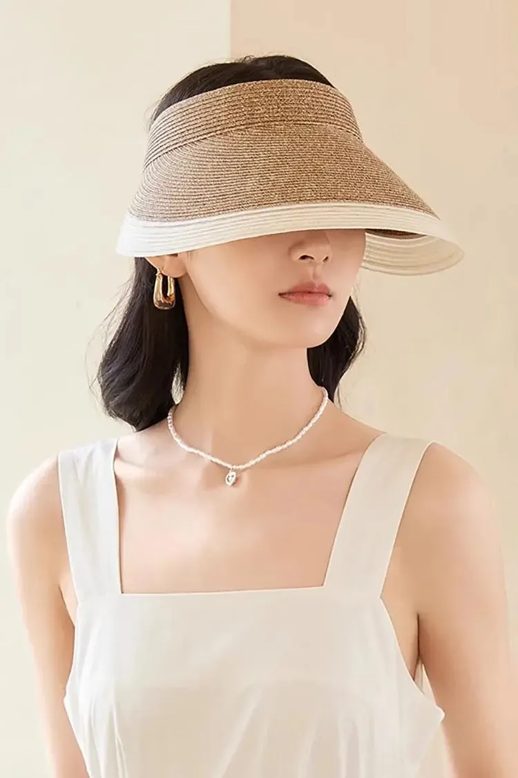 Packable UPF50 Wide-brim Straw Sun Visor with Adjustable Closure