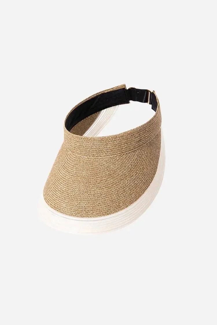 Packable UPF50 Wide-brim Straw Sun Visor with Adjustable Closure