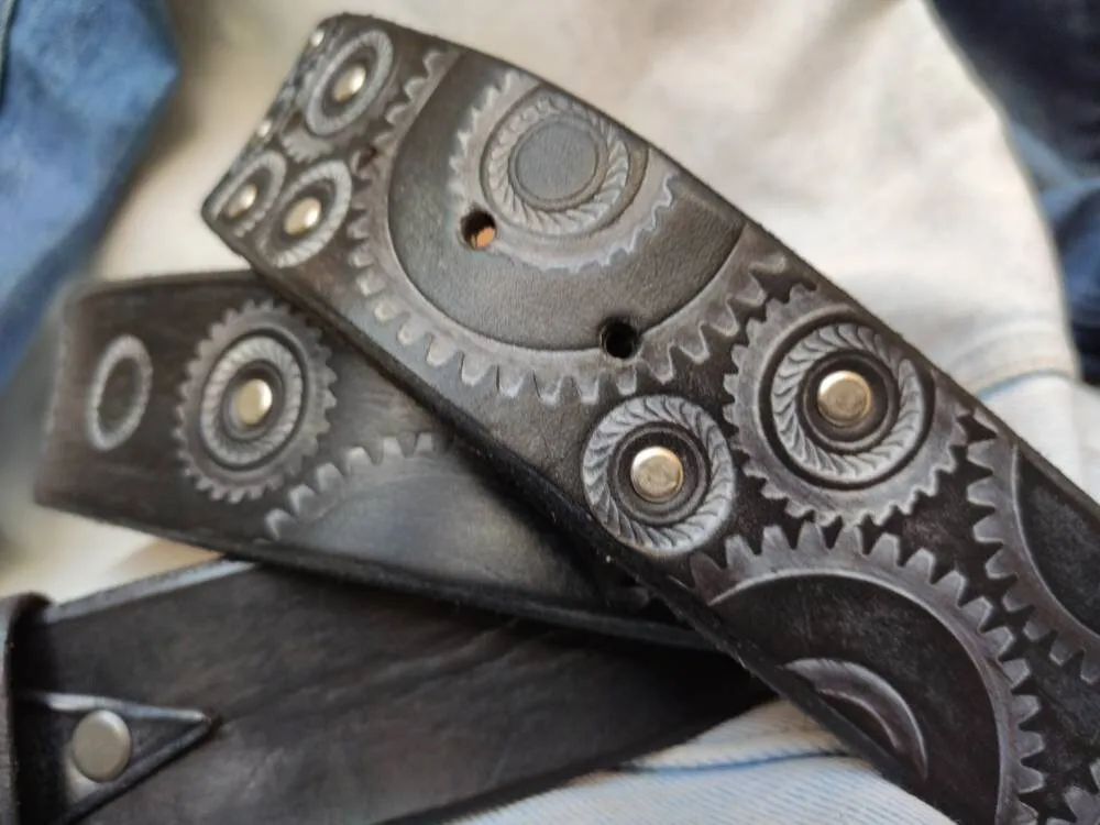 Personalized  Brown Leather Belt for Bikers - Perfect Gift for Boyfriend or Husband - Customize with Initials - Durable and Stylish