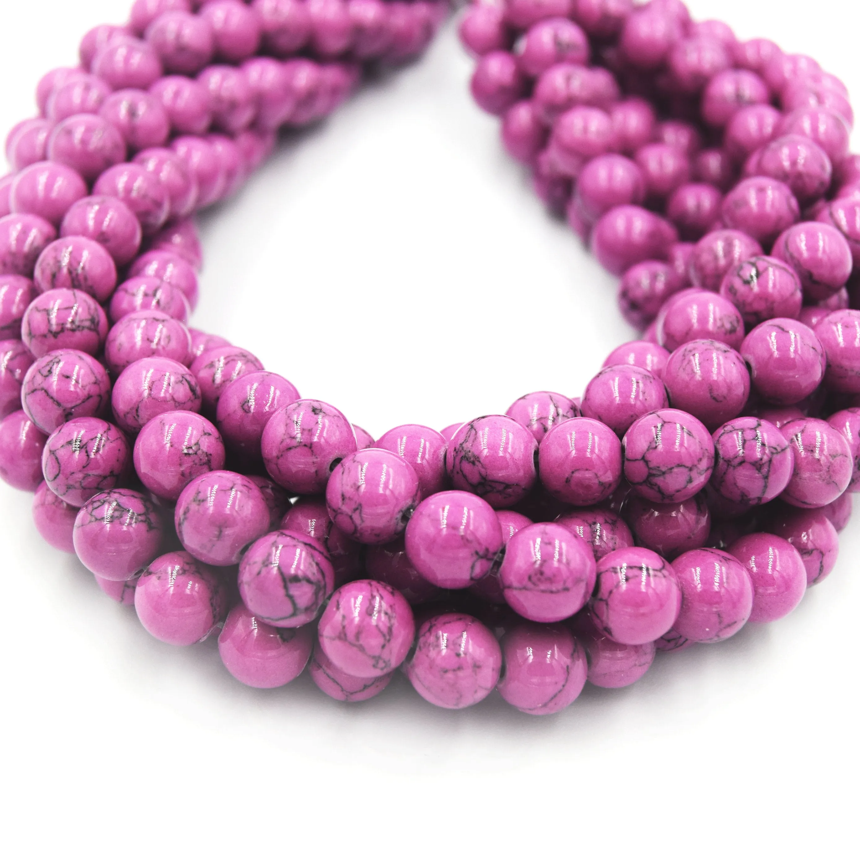 Reconstituted Howlite Beads - Polished Round Shaped Beads in Sizes 6mm, 8mm, 10mm, and 12mm Available.