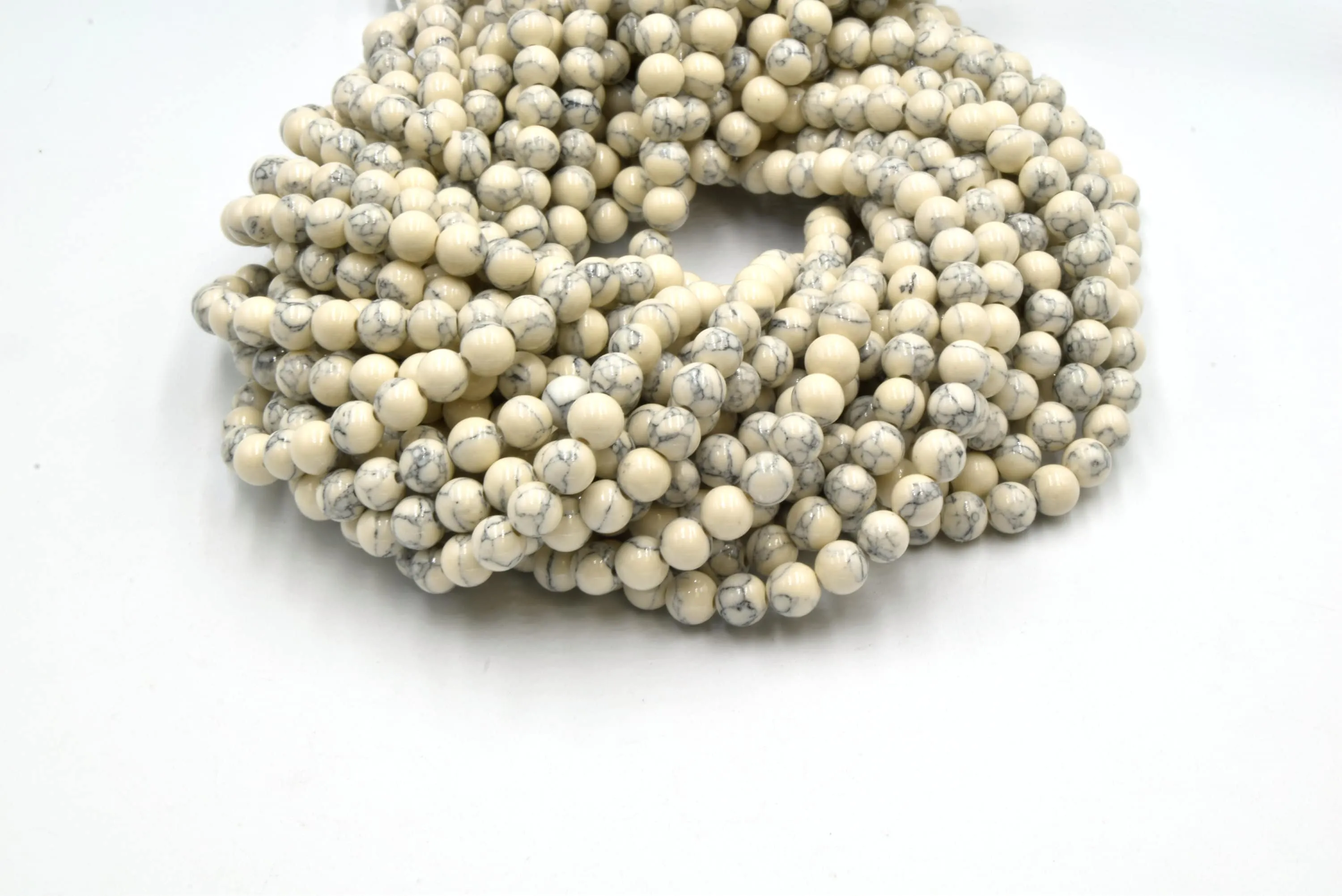 Reconstituted Howlite Beads - Polished Round Shaped Beads in Sizes 6mm, 8mm, 10mm, and 12mm Available.