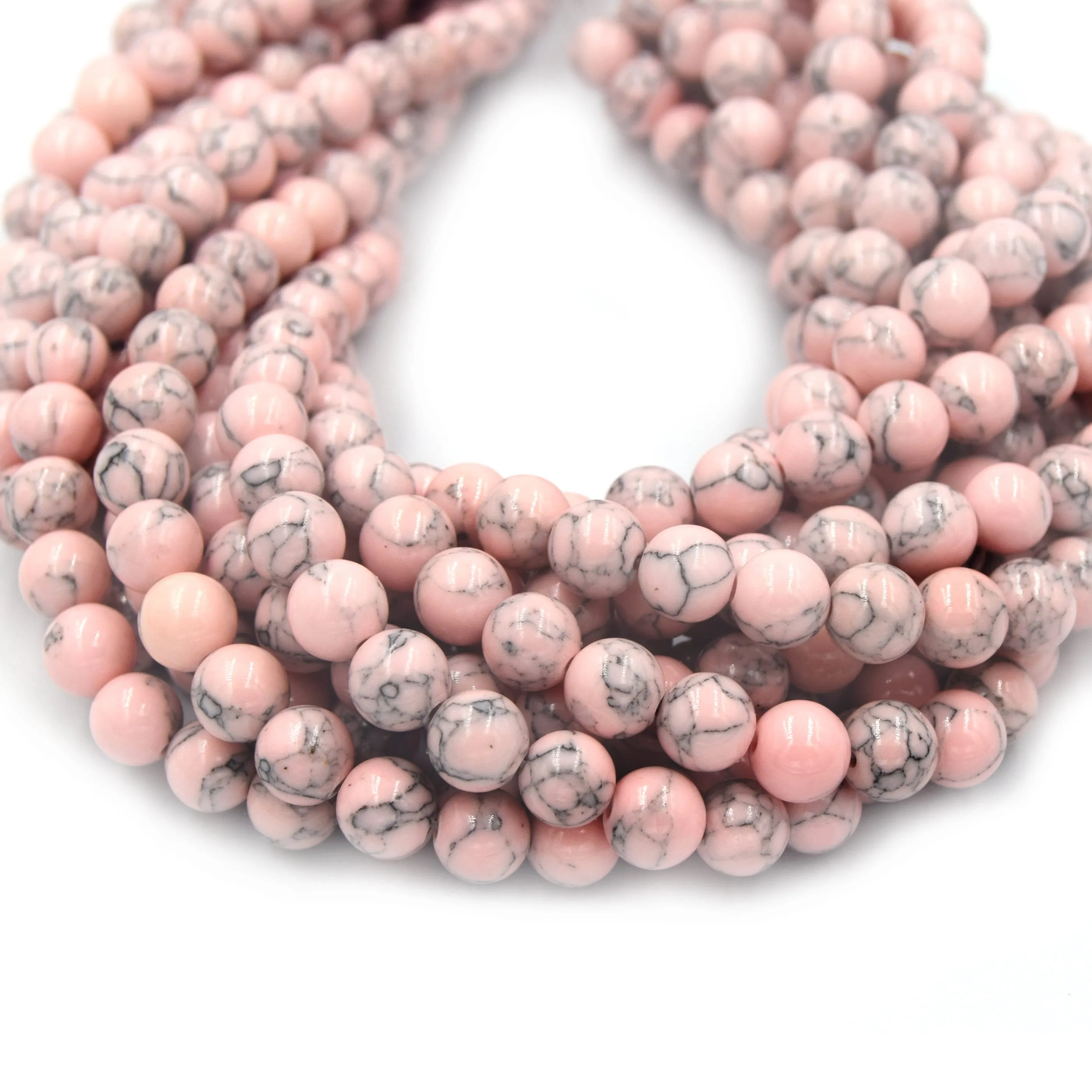 Reconstituted Howlite Beads - Polished Round Shaped Beads in Sizes 6mm, 8mm, 10mm, and 12mm Available.