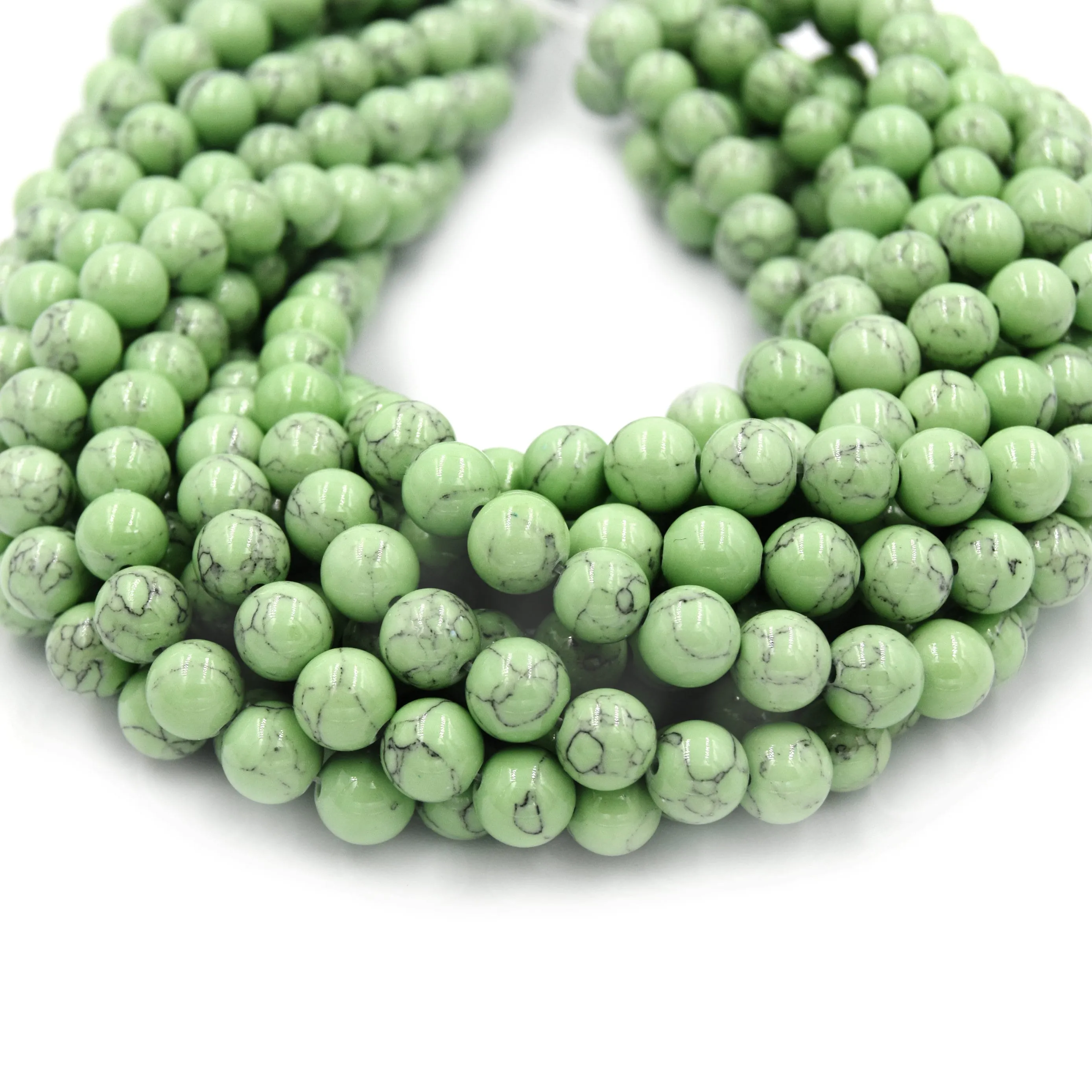 Reconstituted Howlite Beads - Polished Round Shaped Beads in Sizes 6mm, 8mm, 10mm, and 12mm Available.