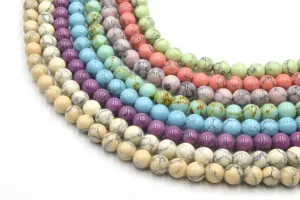 Reconstituted Howlite Beads - Polished Round Shaped Beads in Sizes 6mm, 8mm, 10mm, and 12mm Available.