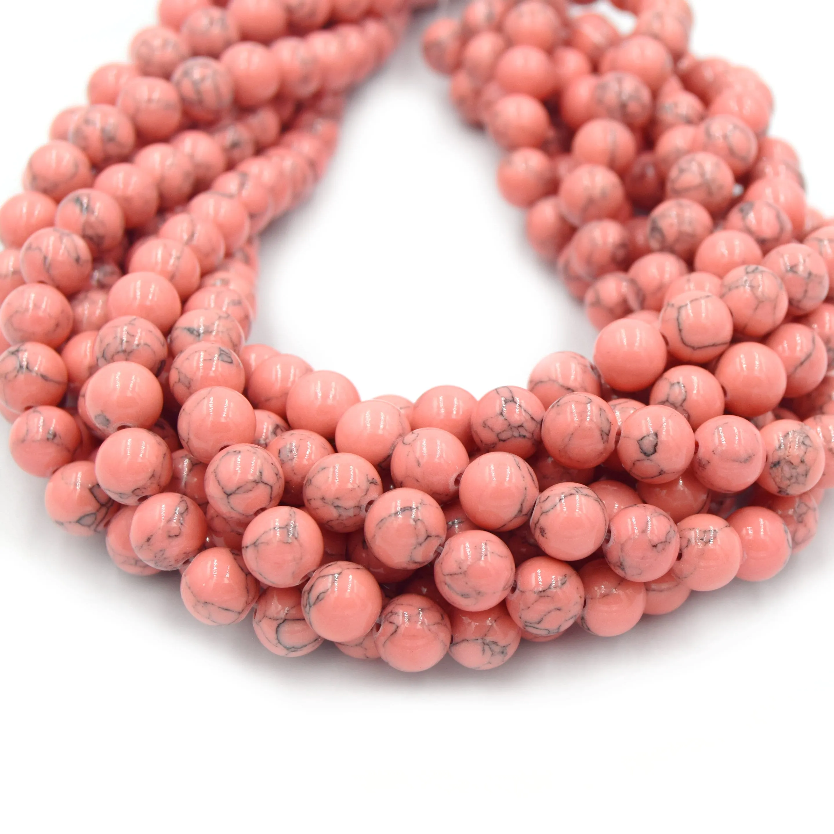Reconstituted Howlite Beads - Polished Round Shaped Beads in Sizes 6mm, 8mm, 10mm, and 12mm Available.