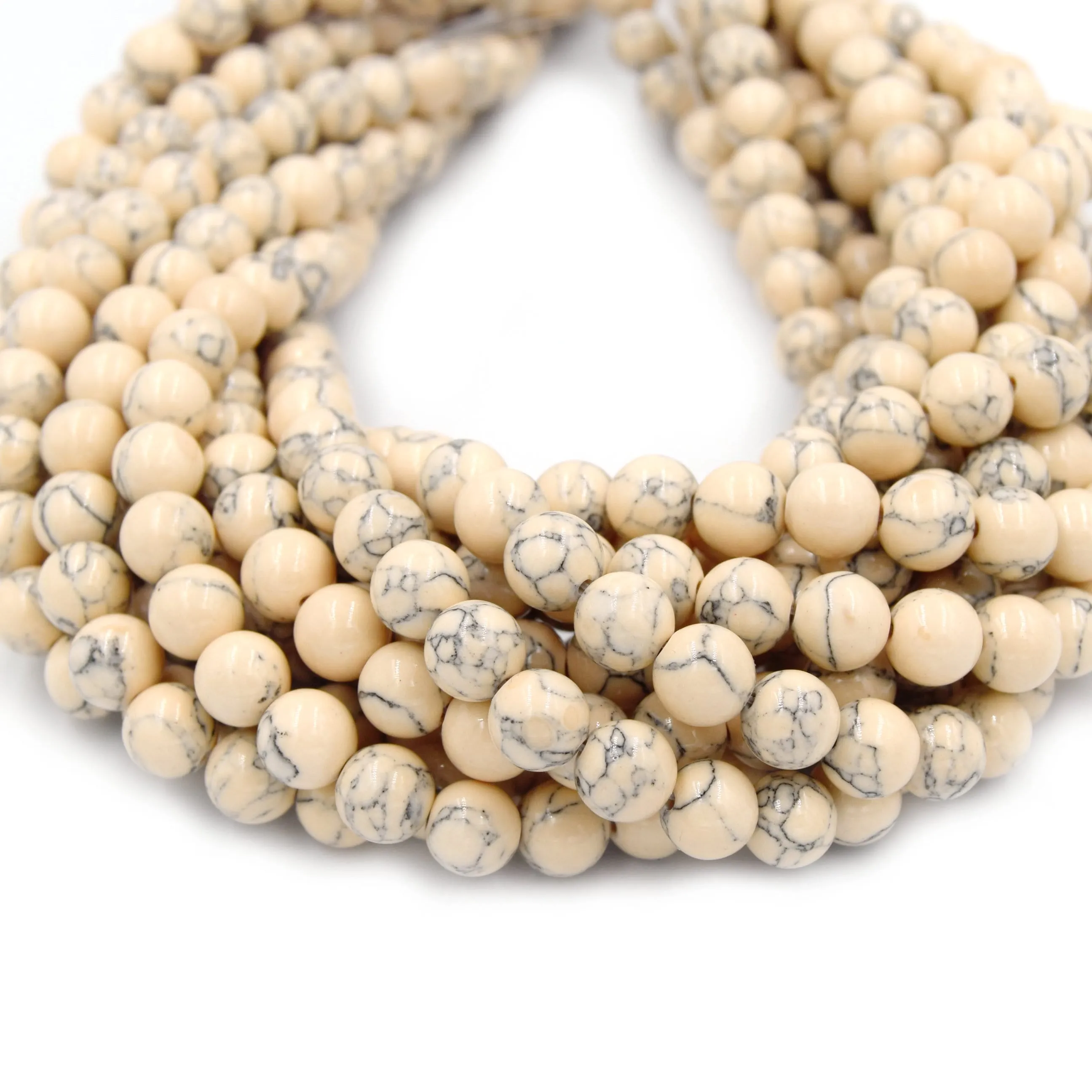 Reconstituted Howlite Beads - Polished Round Shaped Beads in Sizes 6mm, 8mm, 10mm, and 12mm Available.