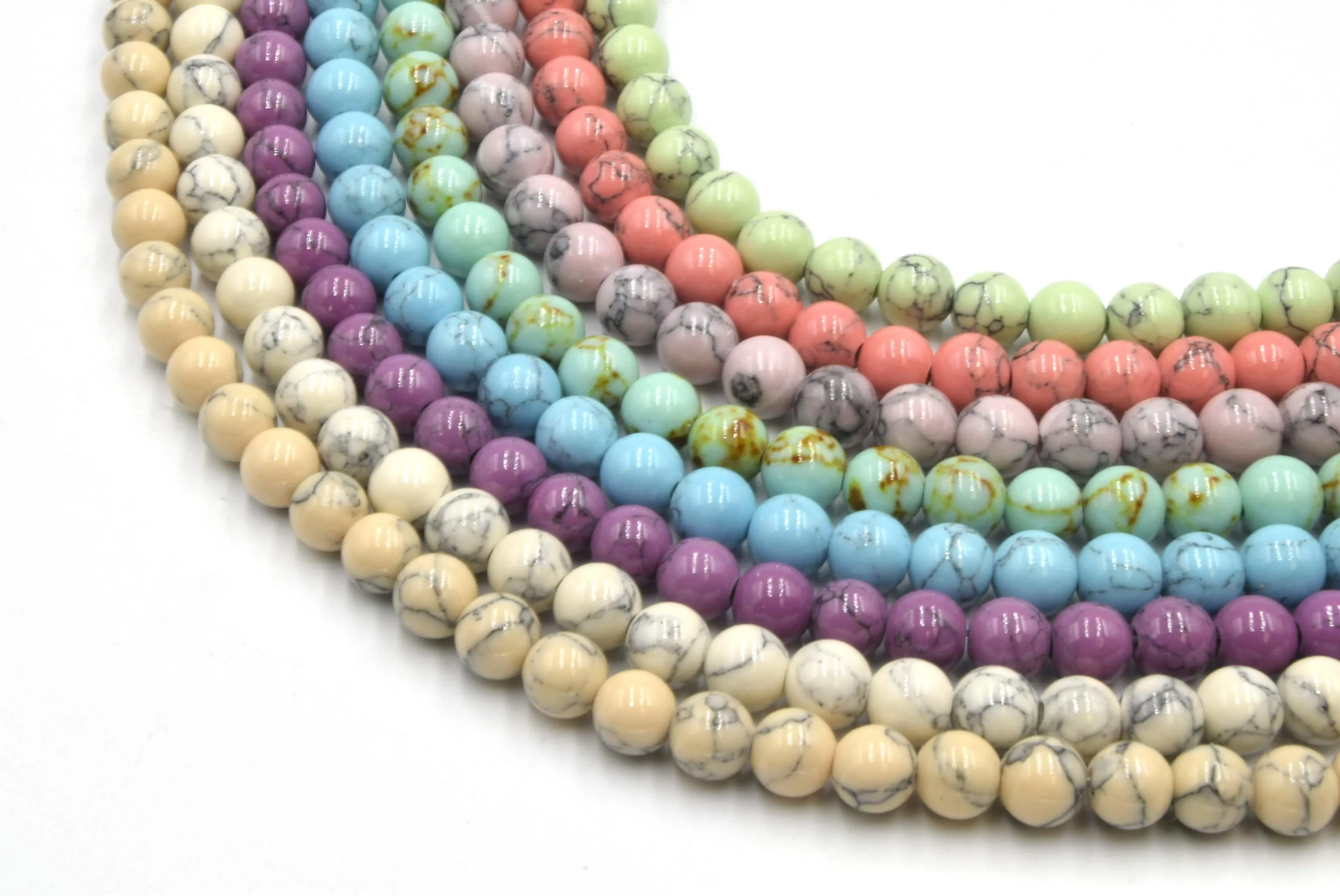 Reconstituted Howlite Beads - Polished Round Shaped Beads in Sizes 6mm, 8mm, 10mm, and 12mm Available.