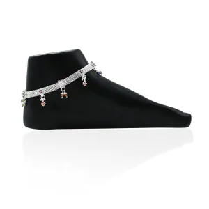 Silver Designs Of Expensive Colourful Beads Anklets