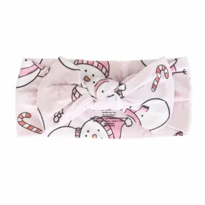 Snowman Snuggles Knit Large Bow Headwrap | Pink