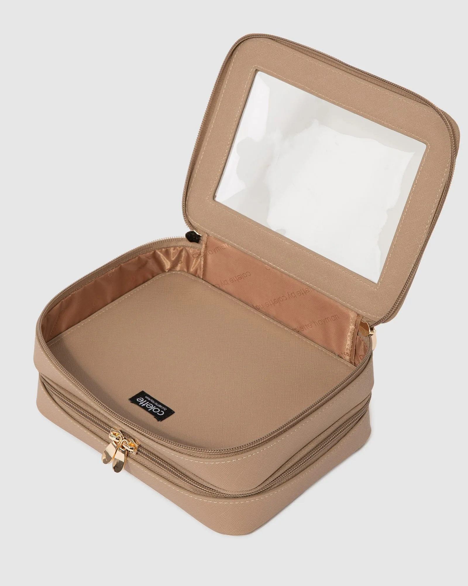 Taupe Mina Multi Compartment Cosmetic Case