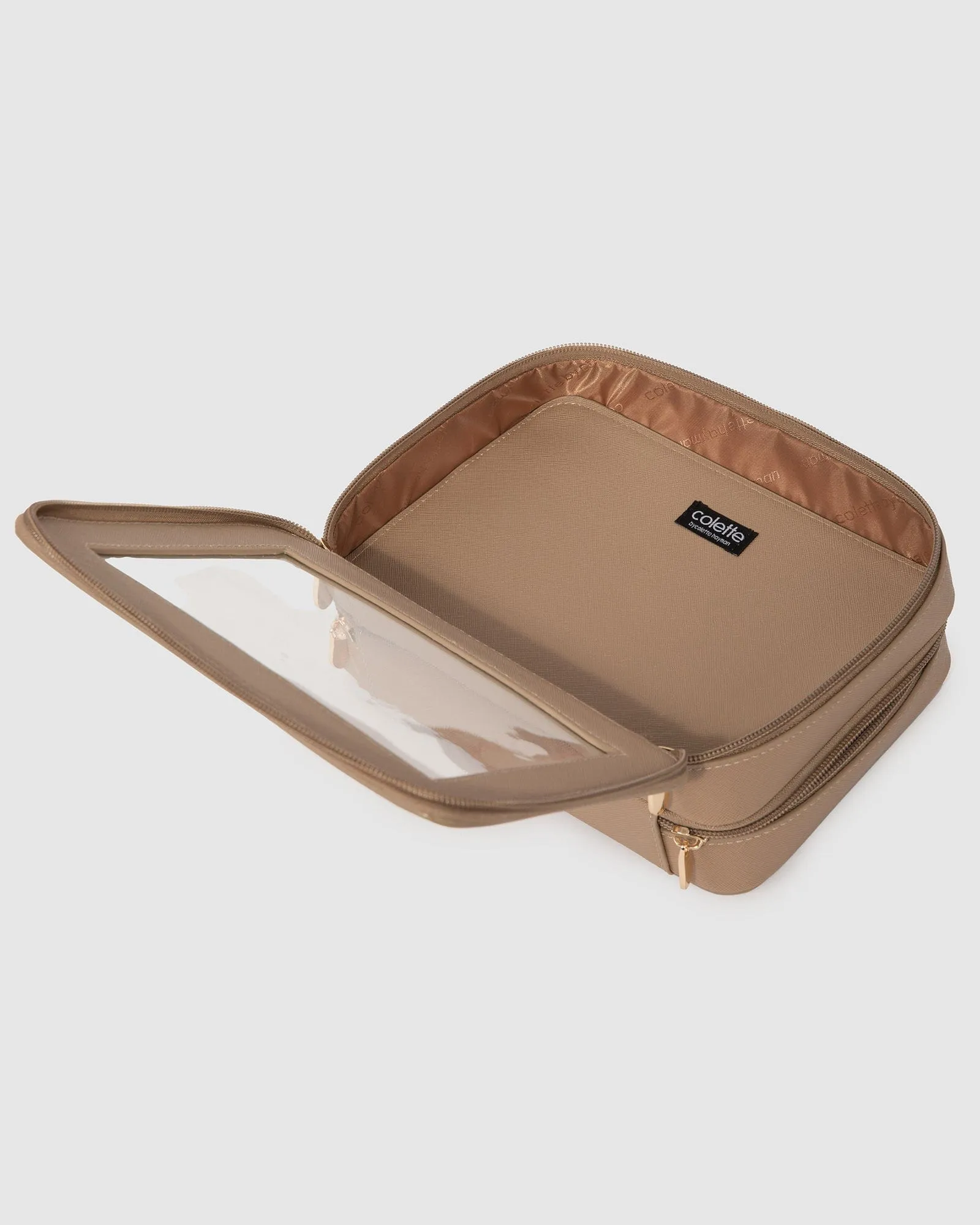 Taupe Mina Multi Compartment Cosmetic Case