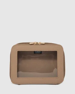 Taupe Mina Multi Compartment Cosmetic Case